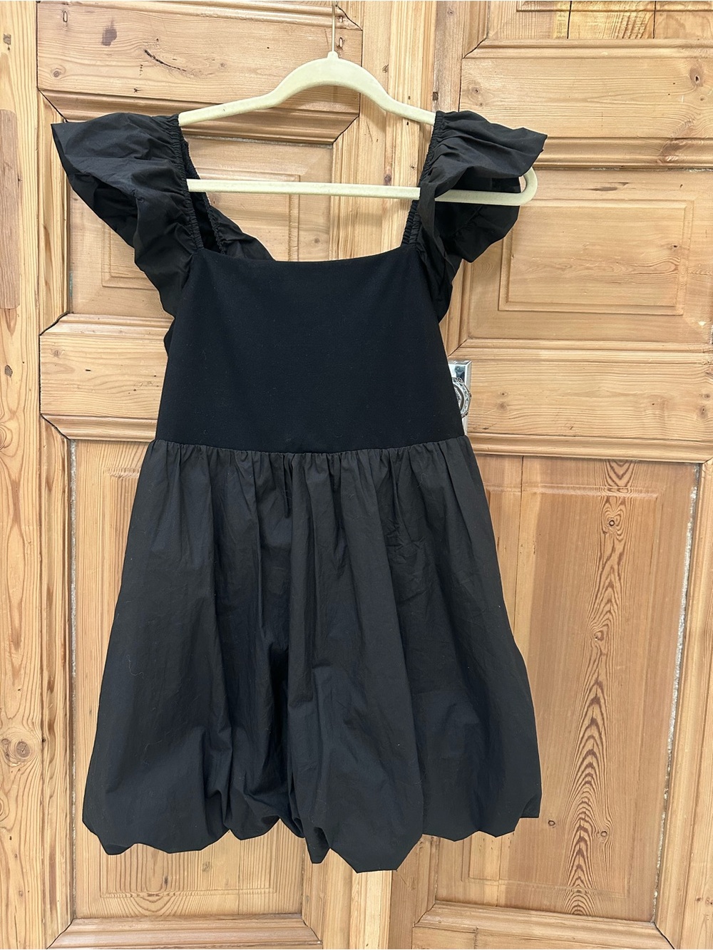Endless Rose Black Ruffle-Sleeve Bubble Hem Dress